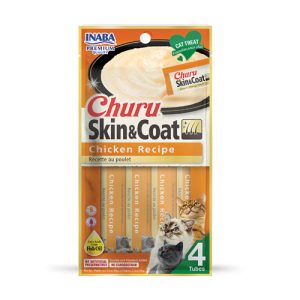 Inaba Churu Skin & Coat Lickable Purée, Chicken, 0.5 oz 4 Pack (Case of 6)